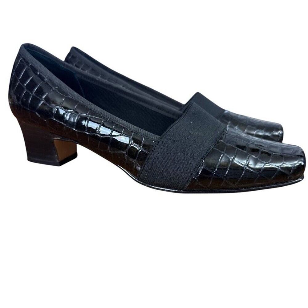 Ros Hommerson Womens Brown Patent Leather Croc Print Block Heel Pumps Shoes 8.5